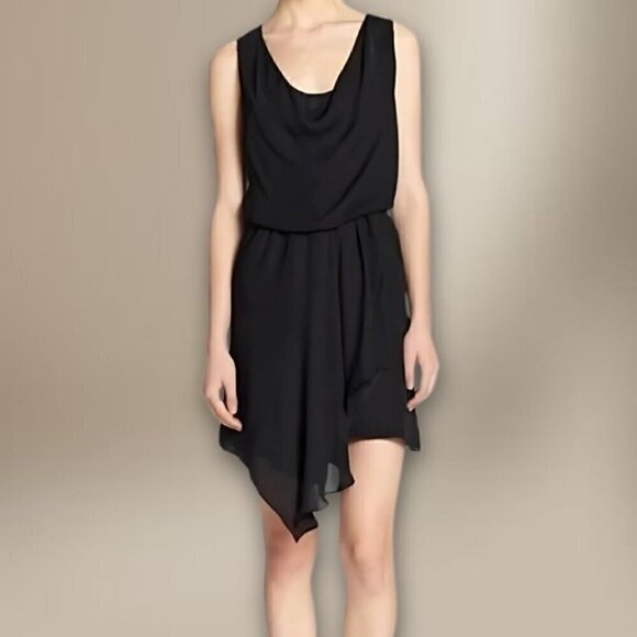 Joie Draped Mini Dress Cowl Neckline Sleeveless Asymmetric Hemline Silk Black XS - Picture 2 of 12